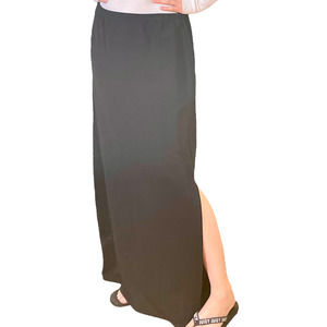 ALSO KNOWN AS Black Vintage 1990s Slit Pull On Maxi Skirt